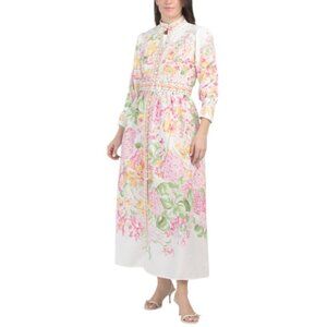 NANCY YANG Floral Print Belted Maxi Shirt Dress